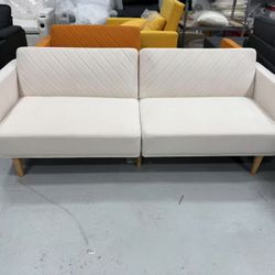 New 76.8" Futon Sofa Bed, Small Couch, Sleeper, Loveseat, Mid Century Modern Futon