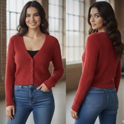 Cozy & Cute Red Fuzzy Cropped Cardigan!