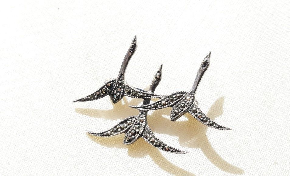 Sterling Silver Brooch 925. 3 Flying Herons.