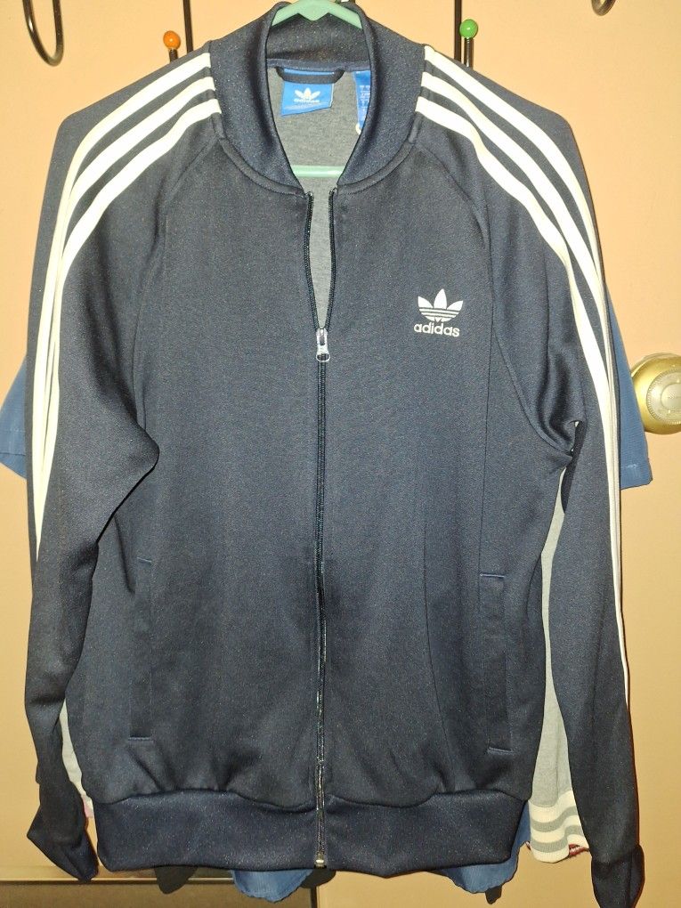 Adidas Tracksuit Jacket Navy Blue Size Large Pockets Zip Up $45