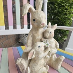 $35.00 - Spring Tabletop Or Garden Bunnies Statue!  Interior/Garden Use - Like New Condition!