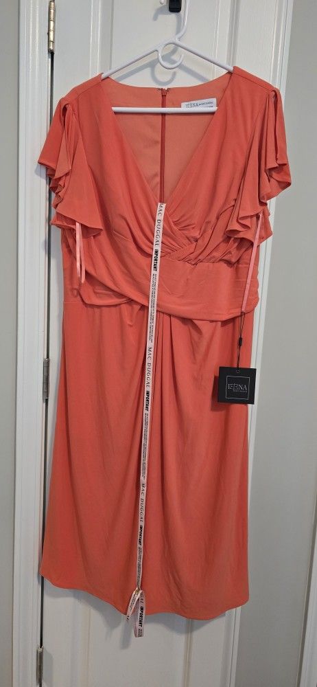 Mac Duggal / IEENA Sunset Coral Midi Dress – Size 16 – New w/ Tags (Retail $238)