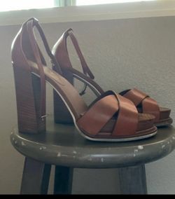 TOD'S Brown Leather Platform Block Heel Sandals 8 1/2