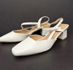 Rilista Women's Slingback Chunky Low Heels Closed Square Toe Heel Wedding Party