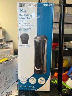 Utilitech 14-in Indoor Oscillating Tower Fan, in Black matte
