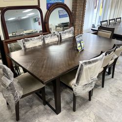 Wooden Dining Room Table With 8 Chairs 