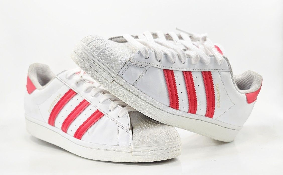 Size 9 Adidas Superstar Sneakers White Red H68094 Low Top Shell Toe