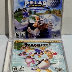 (Lot Of 2) Penguins & Polar Games (PC CD-ROM, 2006) Mumbo Jumbo Premium Games. Very Good Condition. The image displays "Polar Games: Fore! Strike! Hol