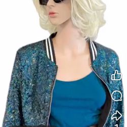 Super cute Glitter Blue Bomber jacket 