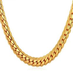 Men's necklace or bracelet, 9mm or 6mm Wide 18K Gold Plated or Black Gun Plated Flat Herringbone Chain Necklace