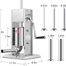 7LBS/3L Manual Sausage Stuffer, Professional Stainless Steel Sausages Maker & Filler Kit with 2 Speed, 5 Stuffing Tubes, Vertical Meat Stuffers for Ho