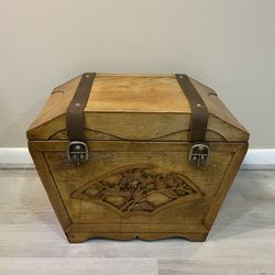 Vintage Chinese Trapezoidal Hand Carved Camphor Wood Chest / Trunk Light Weight 22x14x16”H