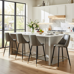 Homy Casa SMEG 4PC Bar Stool Set 41.1" Counter Height PU Upholstered Bar Chairs with Black and Gold Legs in Gray Open Box