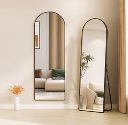 Arched Full Length Mirror Floor Mirror with Stand, Wall Mounted Full Body Mirror Dressing Mirror for Bedroom, Stand Up or Wall-Mounted(63"x20", Black)