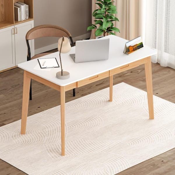 39.4 in. W-29.5 in. H White MDF Writing Desk with 2-Drawers
