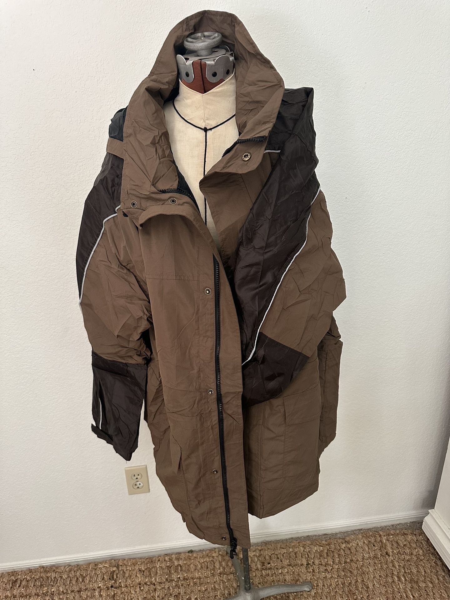 Brown And Black Hood Wind Breaker Jacket Parka
