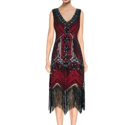 Women's 1920s Flapper Dress Vintage Lace Fringed Gatsby Cocktail Dress