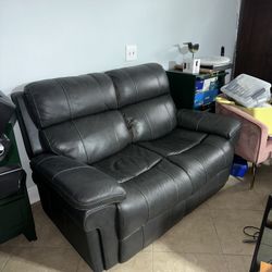 Leather Love Seat Dark Gray 