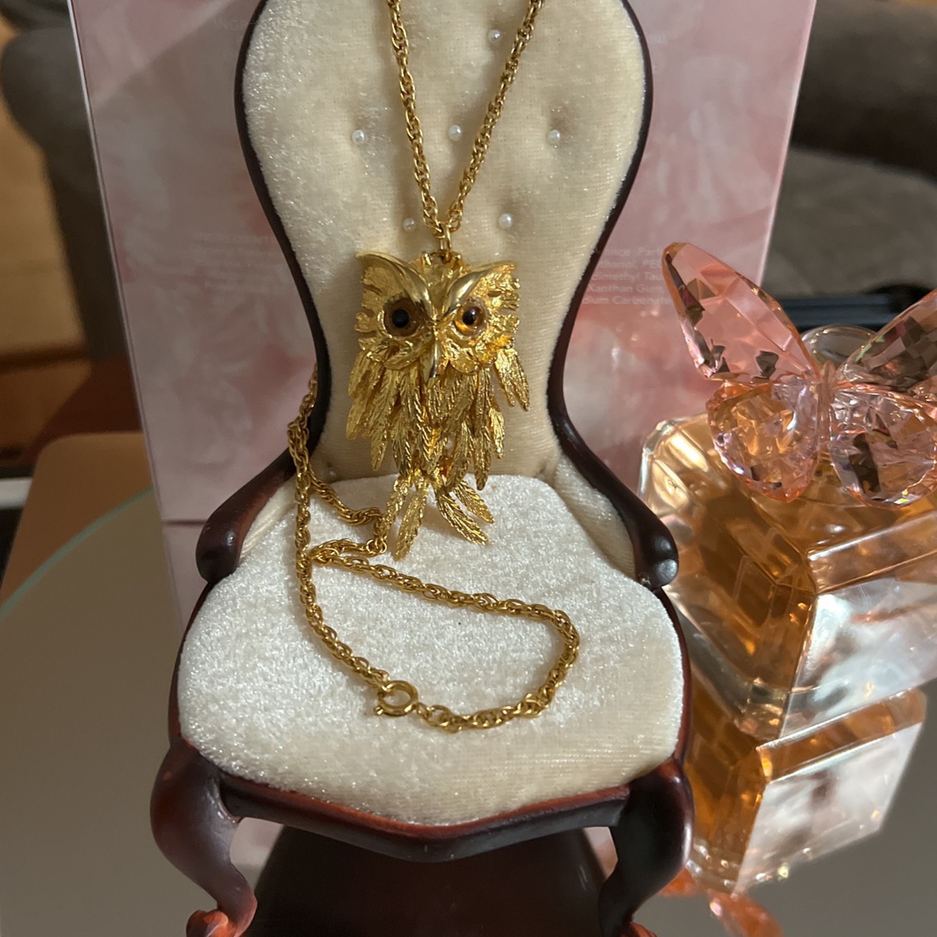 Beautiful!!! Owl Gold Necklace With Amber Stone Eyes 