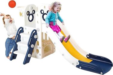 6 in 1 Toddler Slide, Kids Sturdy Slide with Basketball Hoop and Telescope, Non-Slip Steps, L-Shaped Baby Indoor and Outdoor Climber Playground Playse