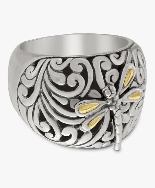 DEVATA Sterling Silver 925 and 18K Gold Bali Filigree Ring
