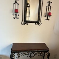 Wrought Iron Mirror and Table Set