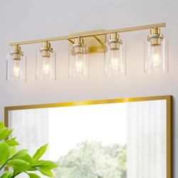 5 Light Gold Bathroom Light Fixtures Brushed Brass Vanity Light Retails $121