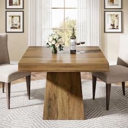 Halseey Brown Wood 31.5 in. Pedestal Square Dining Table Seats 4 for Home Dining Room, Living Room, Kitchen