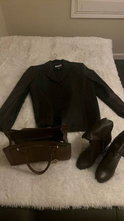 Set Chammarra De Piel, Botas De Piel Y Bolsa