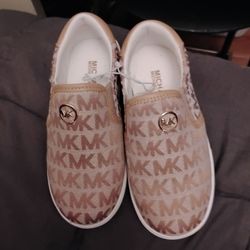 NEW. Michael Kors White Gold Sneakers Shoes Slip- On KIDS