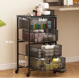 Rolling 4-Drawer Storage Cart with Wooden Top