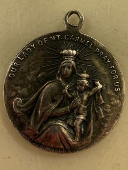 Vintage Creed Sterling Silver Double-Sided Scapular Medal – Sacred Heart of Jesus / Our Lady of Mt. Carmel