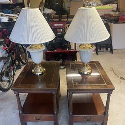 2 Lenox Lamps And 2 End Tables With Glass Tap