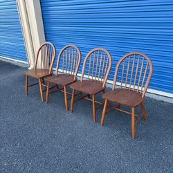 Mid Century Modern Solid Teak Windsor Dining Chairs