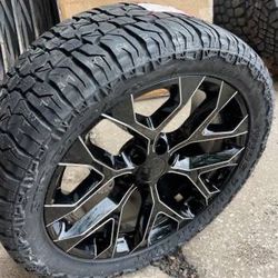 New 22” Snowflake Black Rims and Tires 22 Wheels Chevy Tahoe Silverado Sierra GMC Yukon 