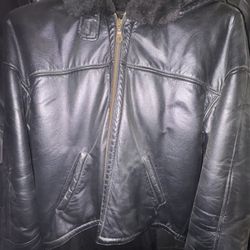 Wilsons Vintage Leather Black Leather Jacket With Removable Hood!  
