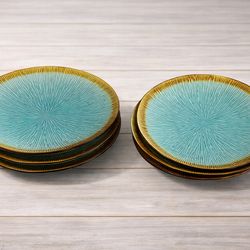 Ceramic Dinner Plate Set – Modern Turquoise Design