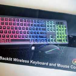 RGB Backlit KL1 Light up Rechargeable Wireless Keyboard & Mouse Combo Set.