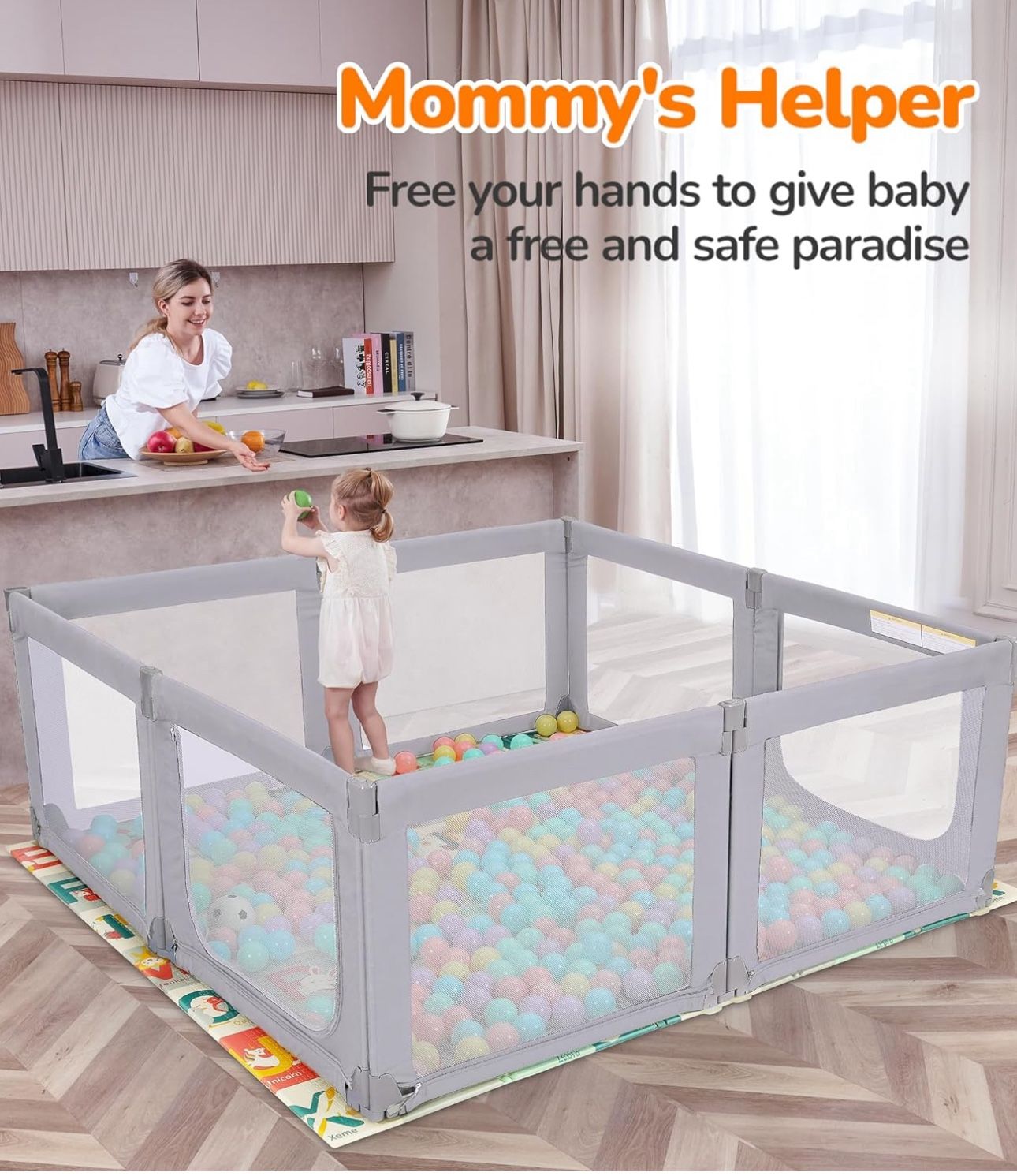 Large Adjustable Playpen For Toddler Baby Size Length 71", Width 69", Height 27" New Condition