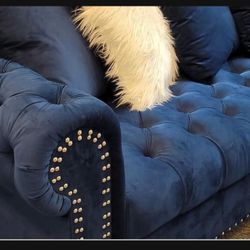  Blue/ Gray Velvet 2 Piece L Shaped Sectional Couch💥 Best Price👍 Brand New☄️