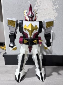 2004 Bandai Power Rangers Dino Thunder 24-inch Jumbo Dino Stegazord Megazord action figure with its original box.