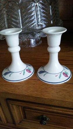 Lenox candle holders, Poppies On Blue