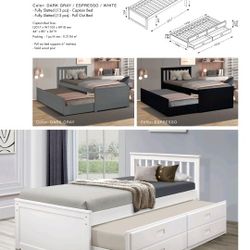 Twin Size Bed Frame Color Black Or White With Trundle And Drawers 