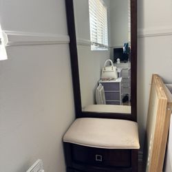 Full Size Mirror With Seat And Drawer