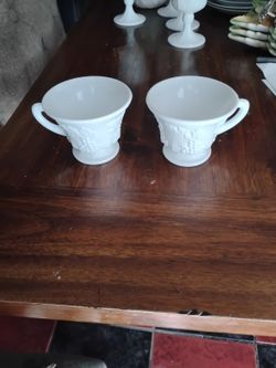 Vintage Indiana Colony Milk Glass White Harvest Grape 6oz Footed Cup Set Of 2