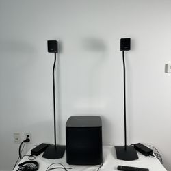 BOSE Home Theater System Sound Touch 300 Soundbar + Acoustimass 300 Bass Module + Surround Speaker + Stand