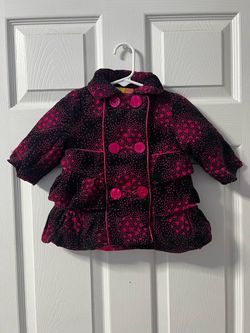 Girls Toddler Black Pink Heart Print Coat