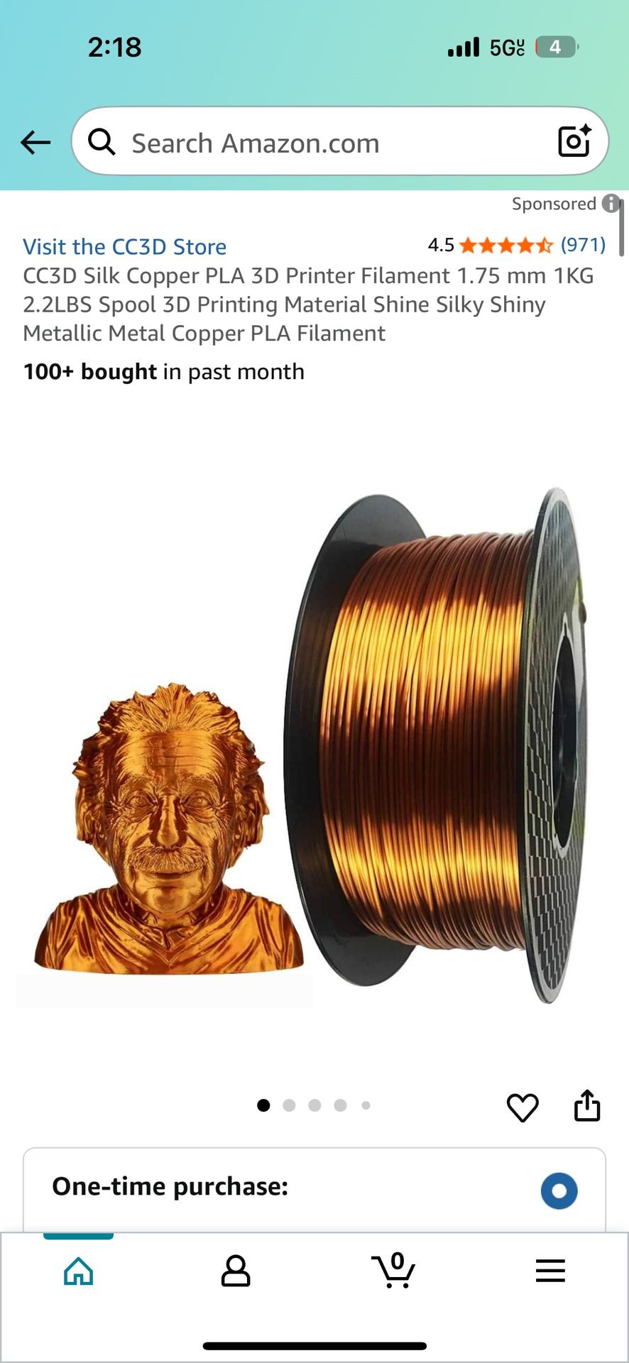 CC3D Silk Copper PLA 3D Printer Filament 1.75 mm 1KG 2.2LBS Spool 3D Printing Material Shine Silky Shiny Metallic Metal Copper PLA Filament