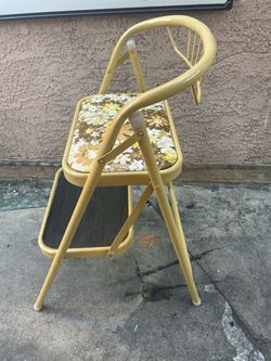 Vintage Yellow Metal Step Stool Chair