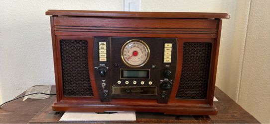 vintage-style wood music center
